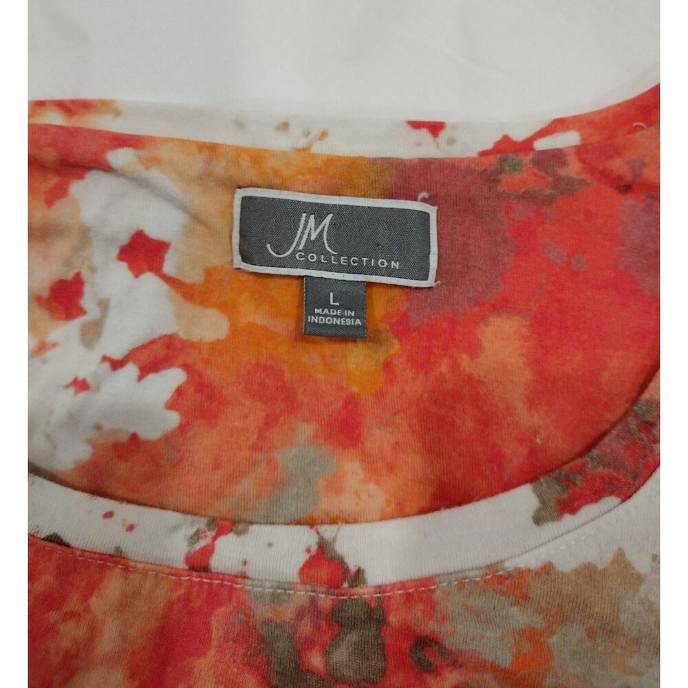 JM Collection Women's Large Orange Peach Coral Soft Stretch Short Sleeve Blouse - Picture 5 of 6